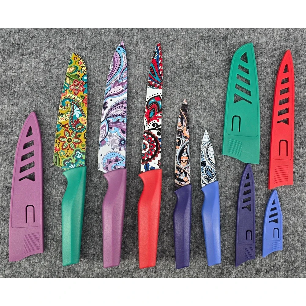 The Pioneer Woman Knife Set of 5 Multicolor Paisley Floral Print Sheathed Boho